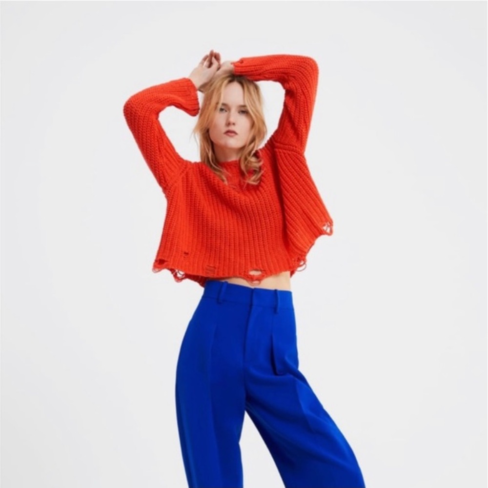 Zara Knit Sweater with Rips Orange Color
